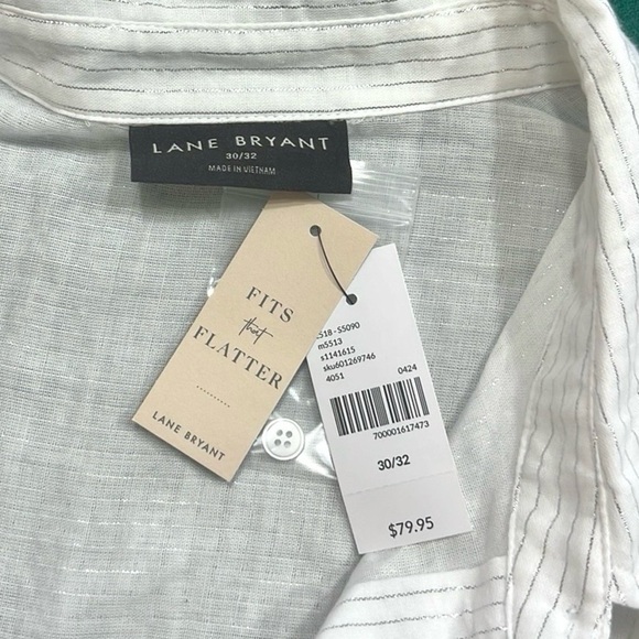 NWT,Lane Bryant,Shiny,Metallic Striped Threaded/White, Shirt Dress,Plus,Size 30 - Picture 3 of 14